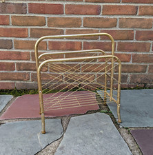 Retro MCM Steel Gold Magazine Rack Book Record Holder Hollywood Regency Prop