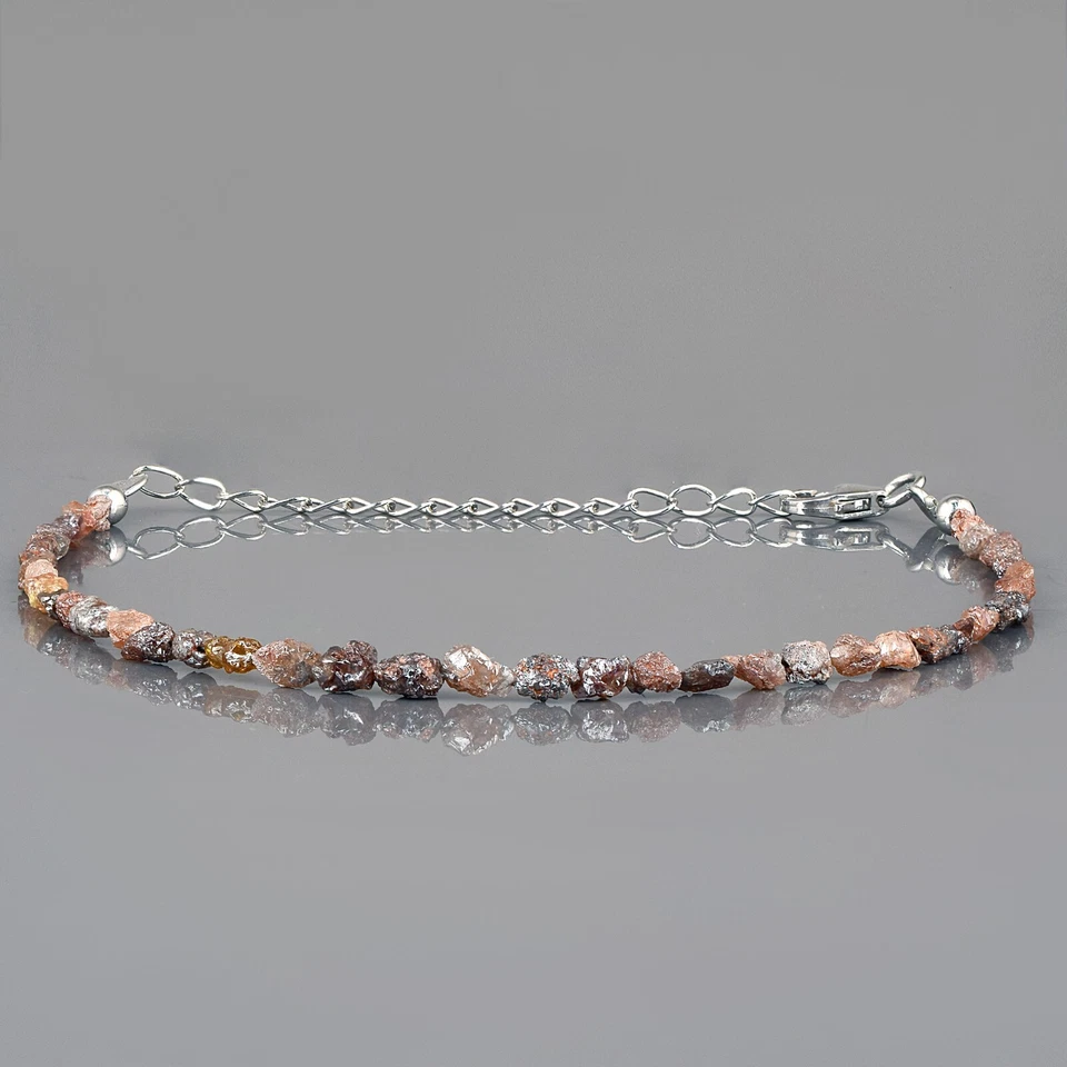 Natural Brown Diamond Uncut Nuggets Beads Sterling Silver Raw Rough Bracelet - Image 2 of 4