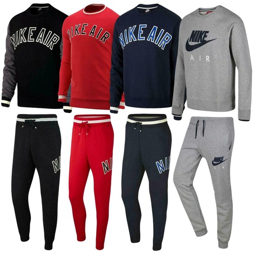 Nike Air Mens Full Tracksuit Heritage Crew Neck Sweatshirt Joggers Pants Bottoms - Picture 1 of 22