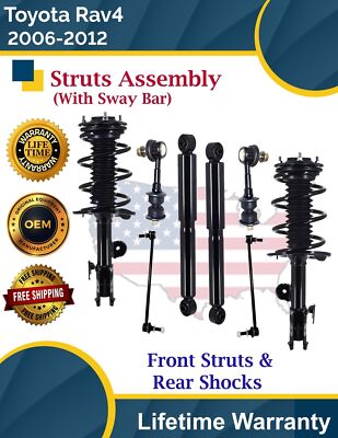 Front Strut & Rear Shocks W/Sway Bar For 2006-2012 Toyota Rav4 Lifetime Warranty