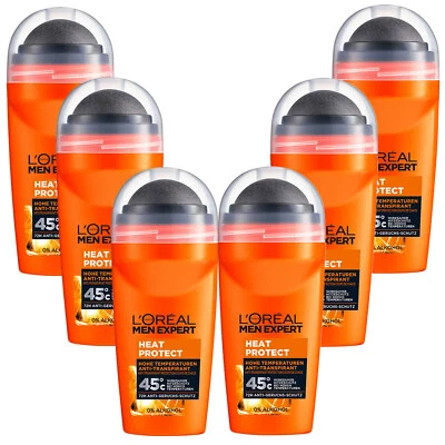L'ORÉAL 6x 50ml Loreal Men Expert 48h Anti Transpirant Deo Heat Protect 45°C Roll On