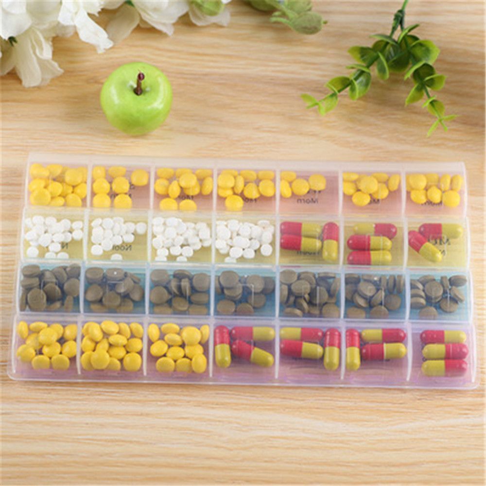 Holder Drug Case 28 Squares Pill Box Medicine Storage Weekly 7 Days 4