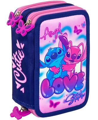 Mädchen Federmäppchen 3-Fach gefüllt Für Stitch und Angel Fan 45-TLG. Rosa Ra...