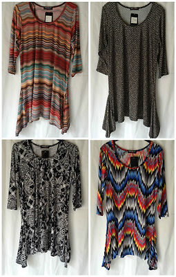 NEU DAMEN STRETCH JERSEY BEDRUCKT 3/4 ARM DRAPIERTE SEITEN TUNIKA KLEID *SALE*