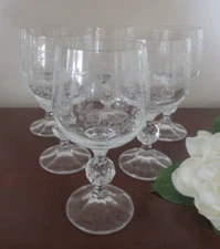 Set of 6 Import Assoc. Bohemia Clear Crystal Cascade 5.75" Wine Glasses  - MINT