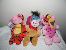  3 Vintage Disney Store Mini Bean Bag Piglet, Pooh and Tigger with Costumes NOS