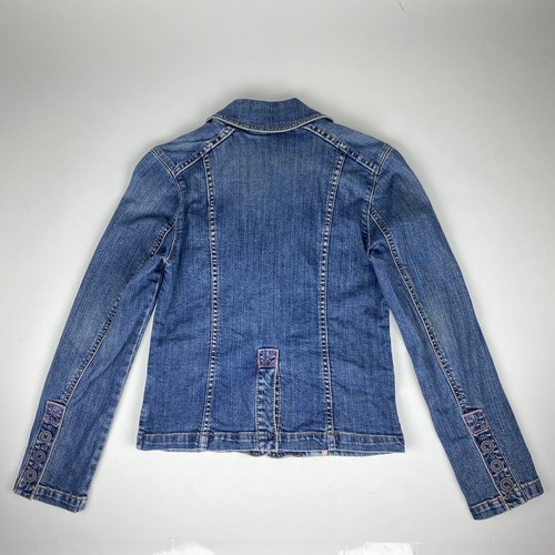 GAP Women's Sz 0 Blue Denim Jean Jacket Buttoned Blazer Stretch Pockets Collar - Picture 9 of 10