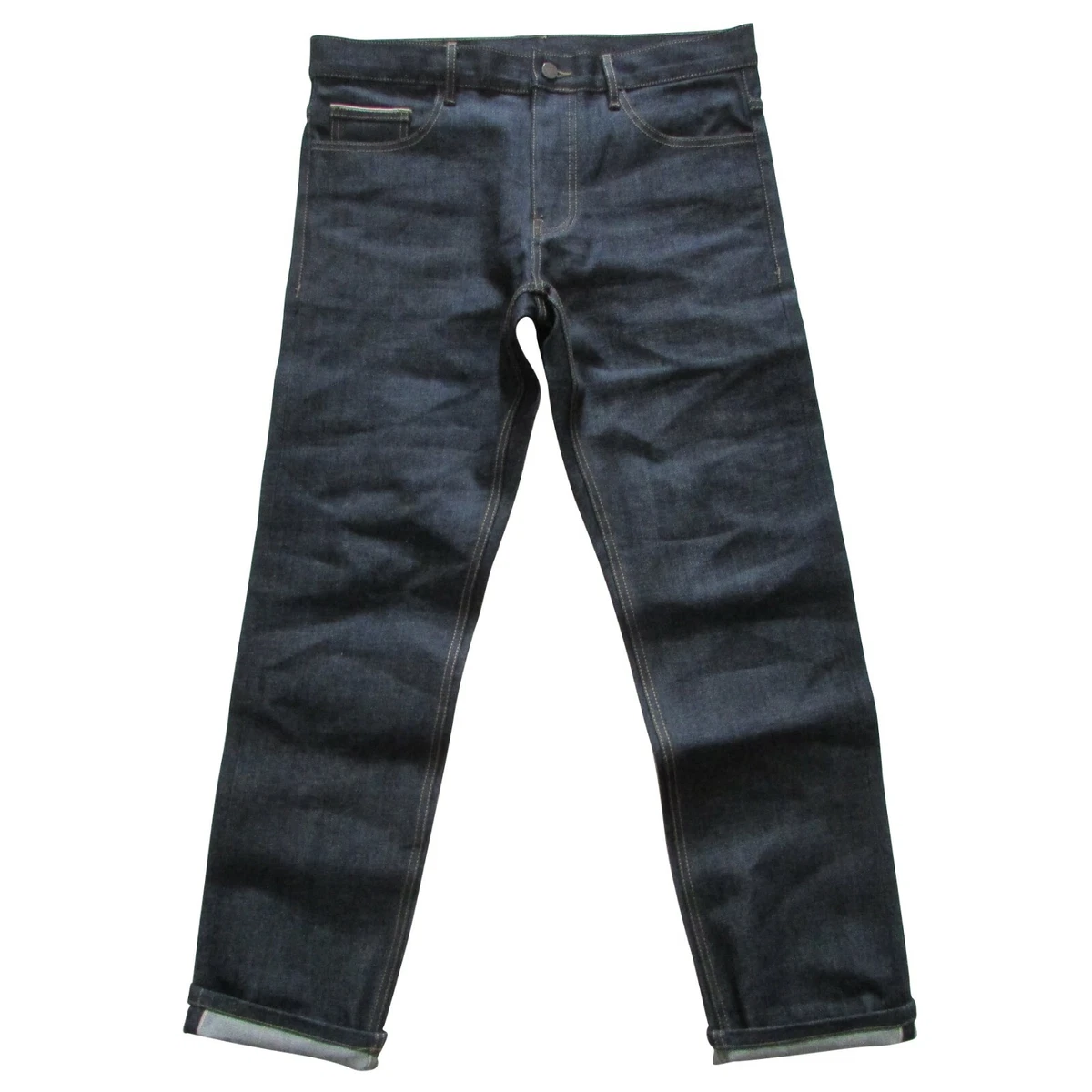 Selvedge Jeans Raw Denim Mens Regular Straight Fit Indigo Button