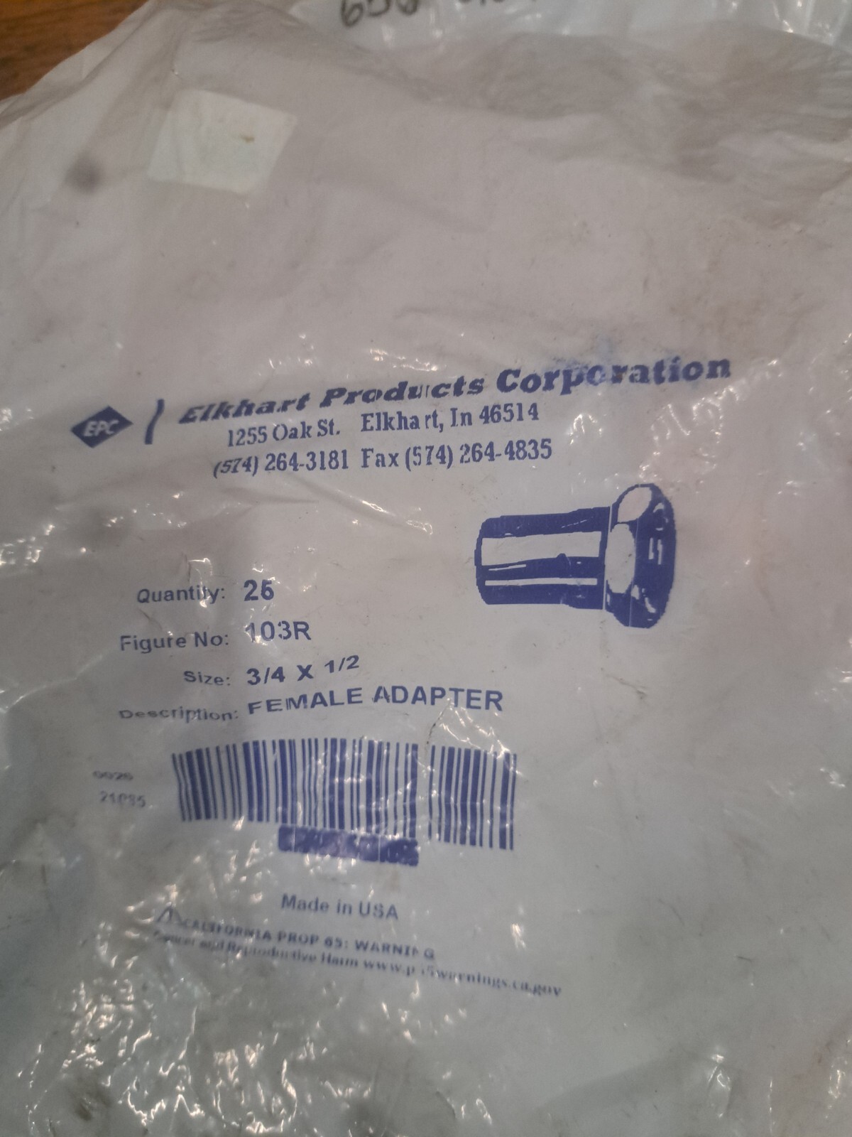 EPC 30156 103R Series Reducing Pipe Adapter 3/4" x 1/2" Sweat x FNPT Copper 25pc