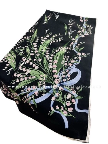 Sallys 70% Cashmere & 30% Silk Wrap Scarf Lily De Valley Print 2 Face Shawl 53"
