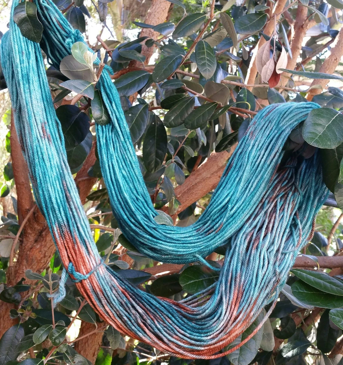 Hand Dyed 8ply Yarn, 100g 200m Variegated Teal Brown Merino Nylon Silk Blend