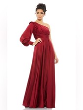 NWT Mac Duggal One Shoulder Bishop Sleeve Flowy Gown - size 0