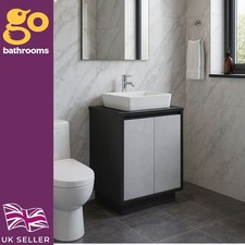 Black & Concrete Floor Standing Vanity Unit & Black Countertop (W)750mm (H)850mm