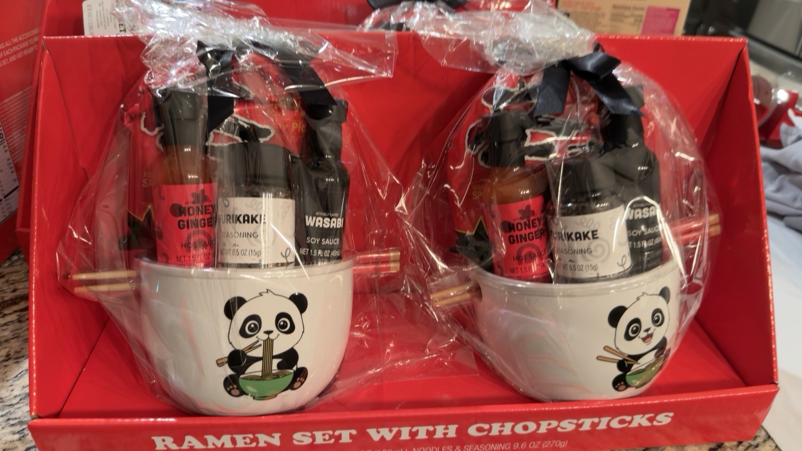Panda Ramen 2Pk Ceramic Bowl Noodle Soup Chopsticks Sauce Furikake Seasons Set