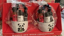 Panda Ramen 2Pk Ceramic Bowl Noodle Soup Chopsticks Sauce Furikake Seasons Set