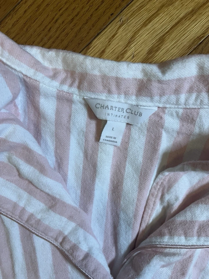 Conjunto de pijama Charter Club íntimo rosa blanco a rayas para mujer talla L 2 piezas Foto 3 de 4