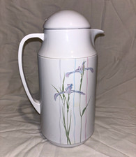 1L White Floral Plastic Insulated Coffee Carafe Twist Lid Hot/Cold 12hr