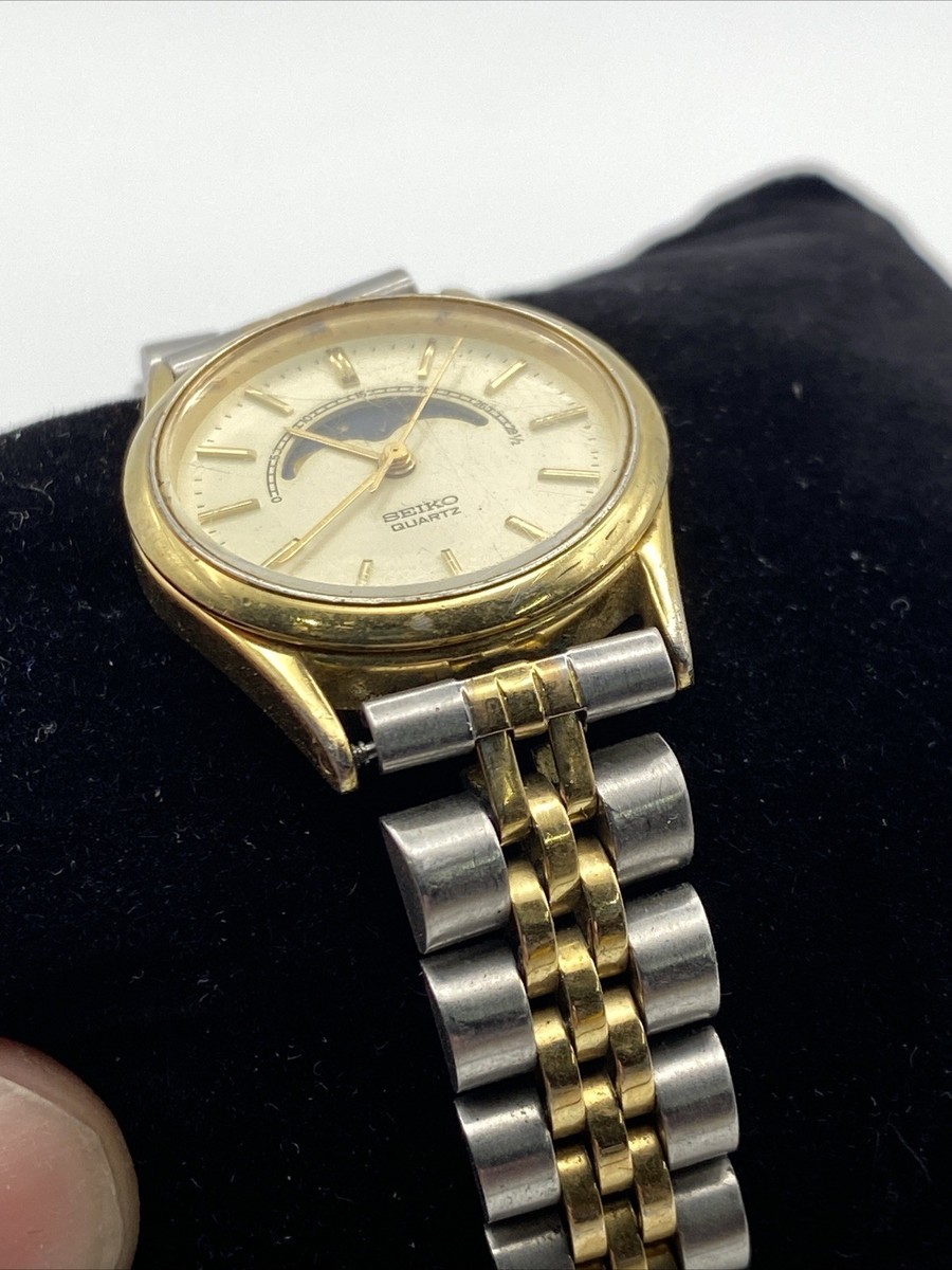 Seiko Women 2A24-0048 Dress Moon Phase Two Tone Quartz Analog 24mm