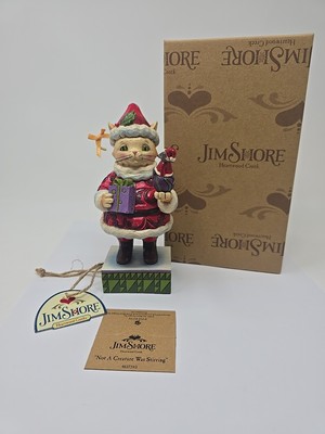 Jim Shore NOT A CREATURE WAS STIRRING-Christmas Santa Cat w/ Mouse #4037593