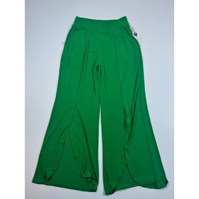Clara Sun Woo Green Wide Leg Petal Split Hem Pants Womens Boutique Loose Large