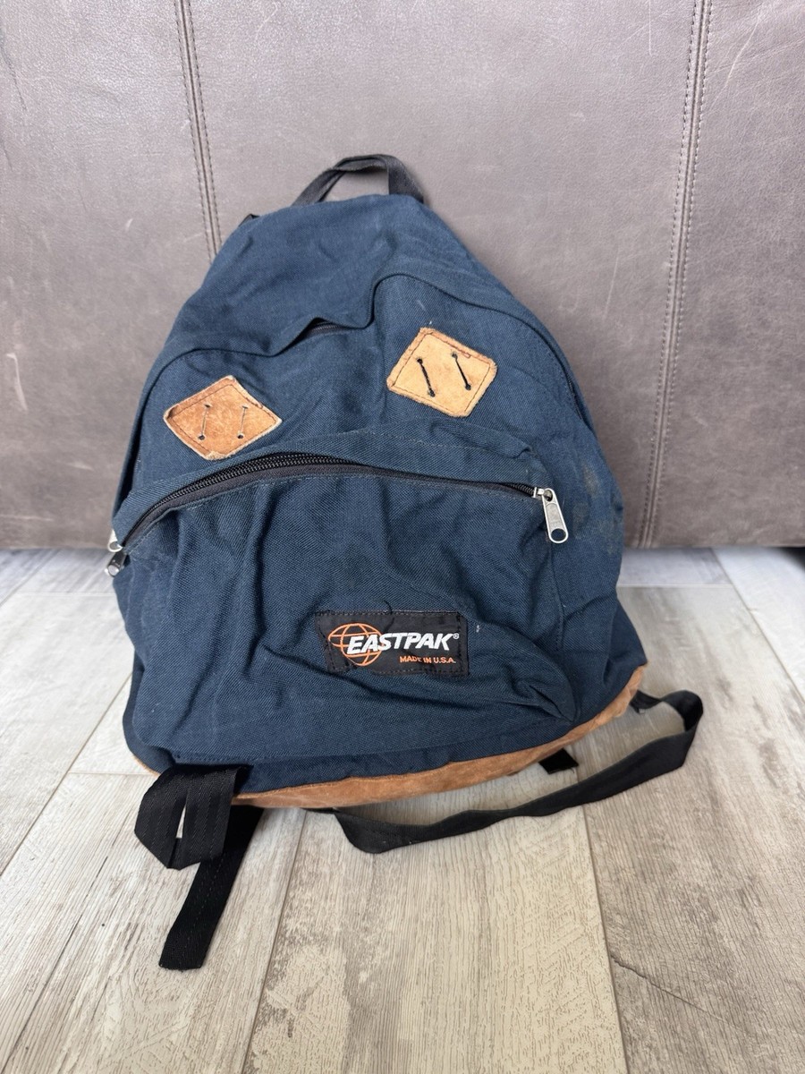 【USA製】Eastpak Backpack Leather Bottom Vintage 90s Eastpak USA Navy Leather Bottom Backpack | eBay