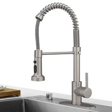 Brass Spring Kitchen Faucet with Pull Down Sprayer with Cover Plate, Rv Kitch...