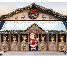 Christmas Garage Door Banner Santa Stables Reindeer Holiday Mural Decor 13x6ft