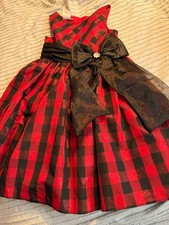 Bonnie Jean Girls Christmas Holiday Santa Plaid Velvet Red Silver Bow dress