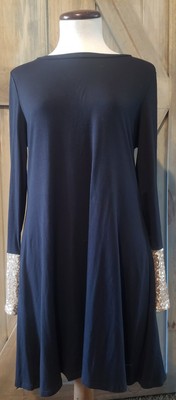 NWT 12PM by Mon Ami Dress Womens Sz M Black Midi Gold Sequins Embellished Classy