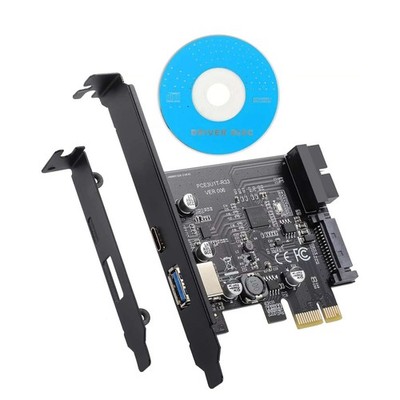 PCI-E 1X to USB3.2 Gen1 5Gbps 2 Ports(Type C+ Type A) Expansion Card With 19PIN
