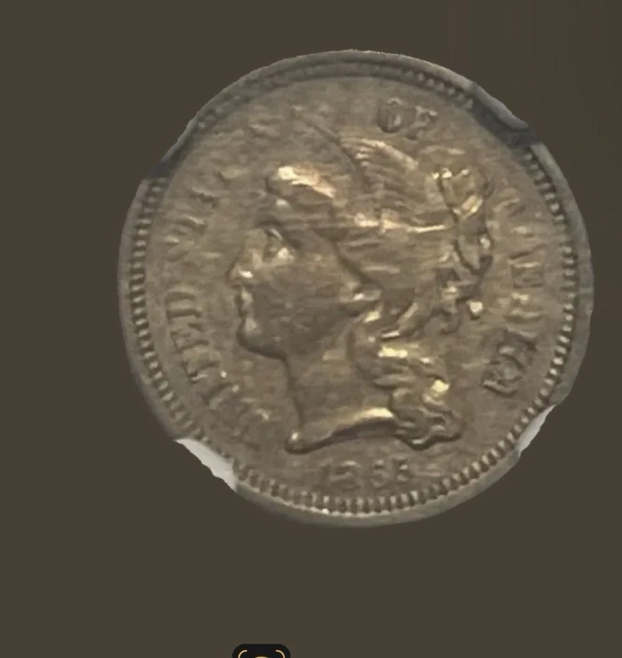 Никелевая монета США 1865 три цента 3 цента AU чистка деталей NGC - Изображение 3 из 3