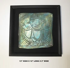 LOW PRICE SIGNED EVERARD POWELL "FACES" FRAMED "3D" ABSTRACT CERAMIC ART JAMAICA