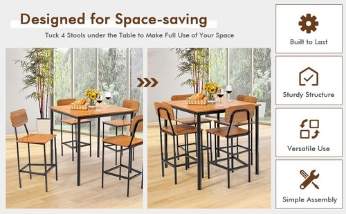 5 PCS Kitchen Dining Table Set Counter Height Table & 4 Bar Stools W/Metal Frame - Picture 13 of 13