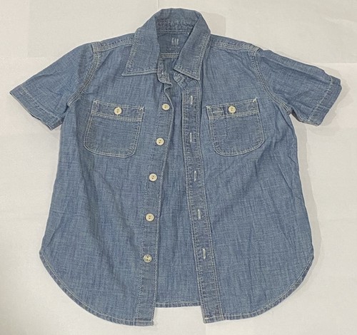 Gap Boys Blue Denim Short Sleeve Button Down Shirt Size Small Blue - Picture 2 of 7