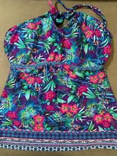 Profile by Gottex Flowers Printed DD /E Cup Halter Tankini Top Medium