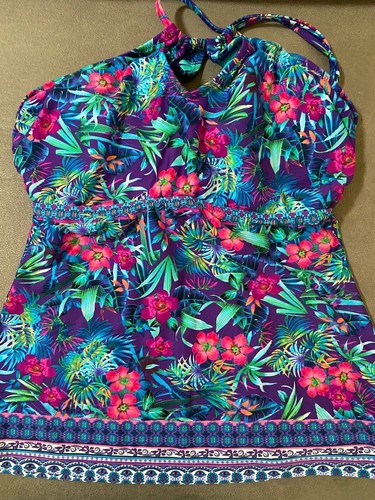 Profile by Gottex Flowers Printed DD /E Cup Halter Tankini Top Medium