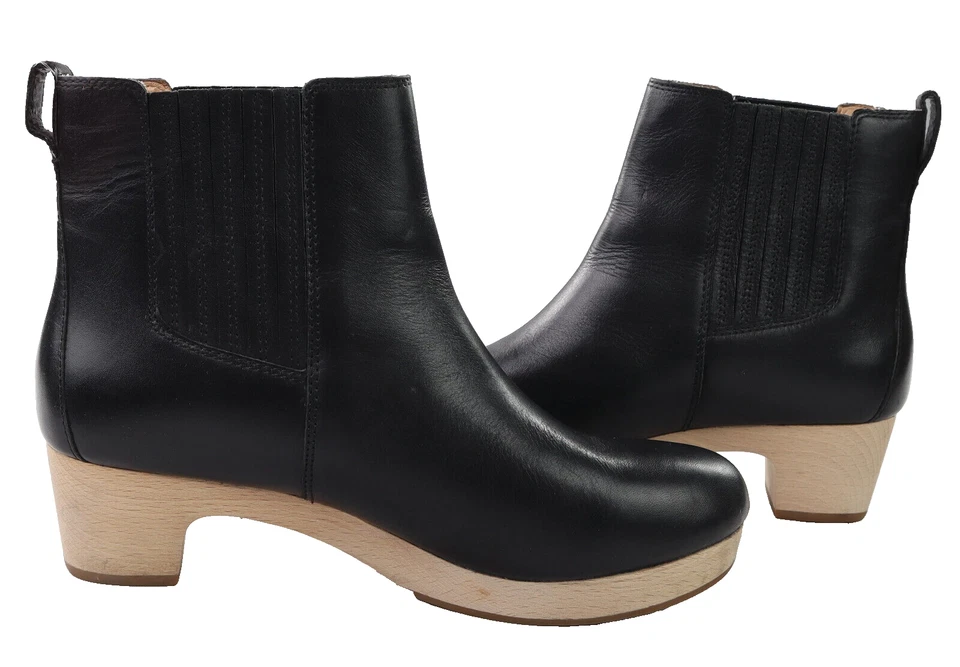 $198 MADEWELL Mujer’s 8 Cuero Negro Tobillo Chelsea Zueco Botas Tirar de Suela de Madera Foto 3 de 4