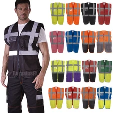 HI VIS VIZ VEST SAFETY ZIP EXECUTIVE VISIBILITY WAISTCOAT PHONE & ID POCKET