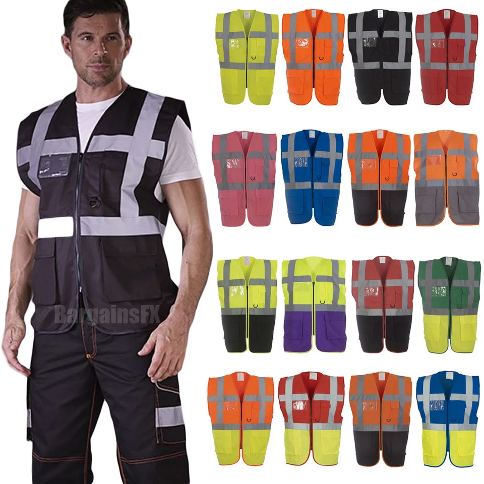 HI VIS VIZ VEST SAFETY ZIP EXECUTIVE VISIBILITY WAISTCOAT PHONE & ID POCKET