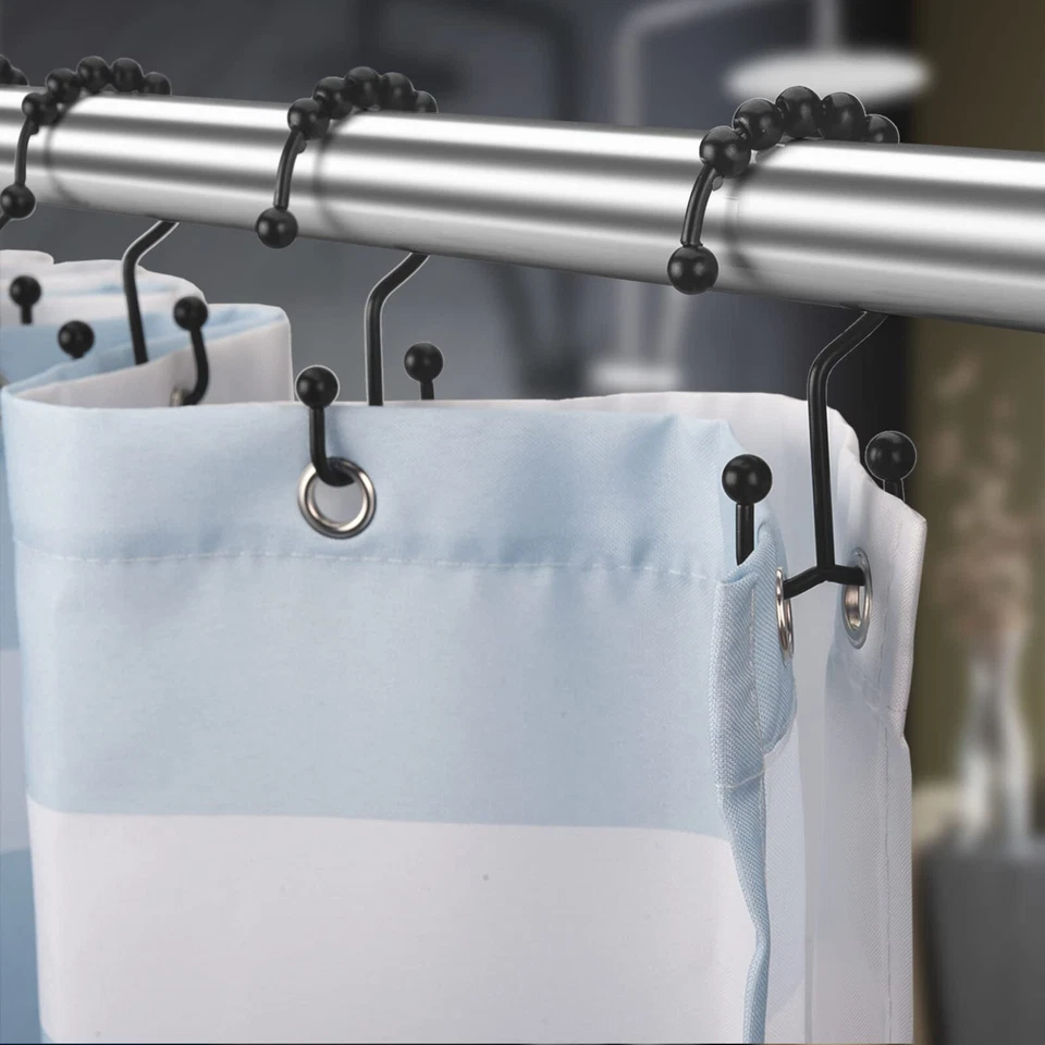 12 Pack Metal Shower Curtain HOOKS RINGS Double Glide Roller Set Stainless Steel - Image 2 of 4