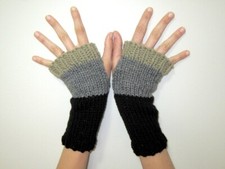 Knit Fingerless Gloves Womens Gray Black Tan Texting Gloves Winter Arm Warmers
