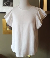 A New Day white top blouse fabulous ruffled sleeves S linen blend used worn once