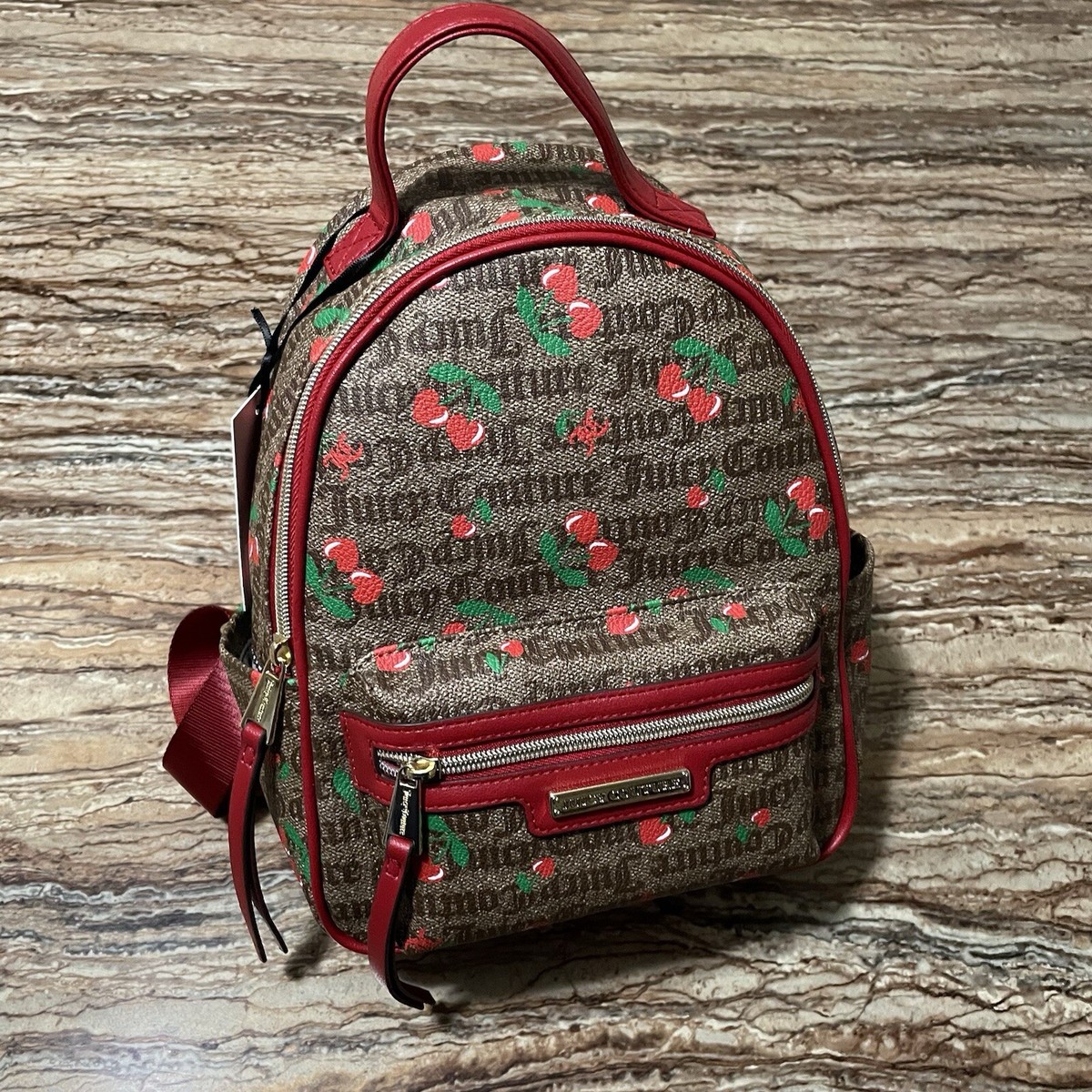 Juicy Couture Backpack Brown Juicy Fruit Cherry Print Mini Backpack Purse