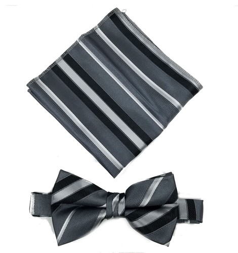 Boys Striped Bow Tie +Pocket Square Set Size Toddler 2-4 kids 5-7 Boy s 8-18 - Picture 17 of 19