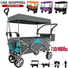 Folding Wagon Cart Collapsible Garden Cart w/Canopy 150/480lbs Big Wheels