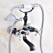 Chrome & Black Brass Wall Mount Bathroom Clawfoot Tub Filler Faucet Handshower
