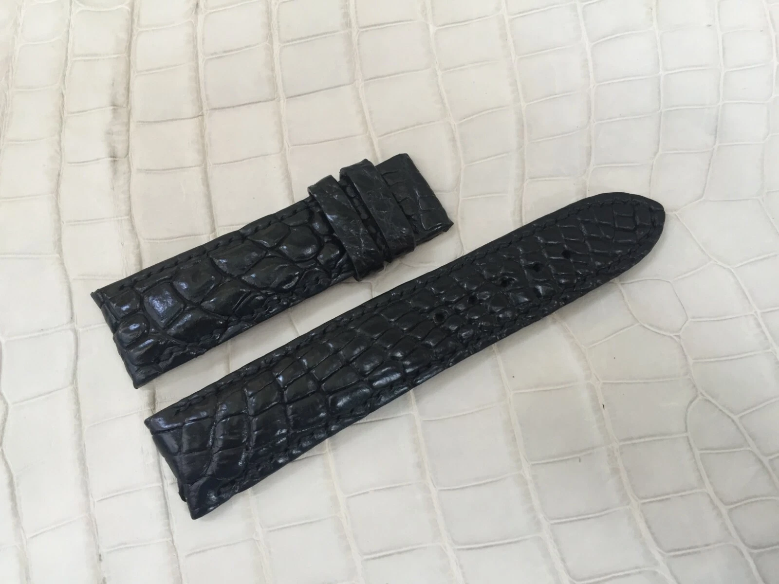 22mm/20mm Black Alligator Crocodile Embossed Leather Watch Strap Band