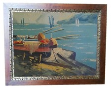 Dipinto Olio su tavola cm. 20x30  Paesaggio marino completa di cornice noce