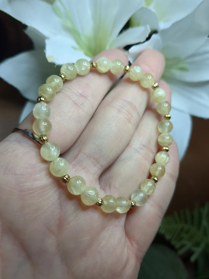 6.5 Honey Calcite Stretch Bracelet With 18k Gold Plated Spacer Beads - Image 2 of 2