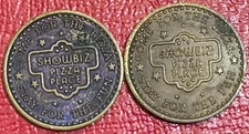 LOT OF 2 SMALL SIZED SHOW BIZ PIZZA PLACE (NOW CHUCK E CHEESE) TOKEN-22.5M-MAR66